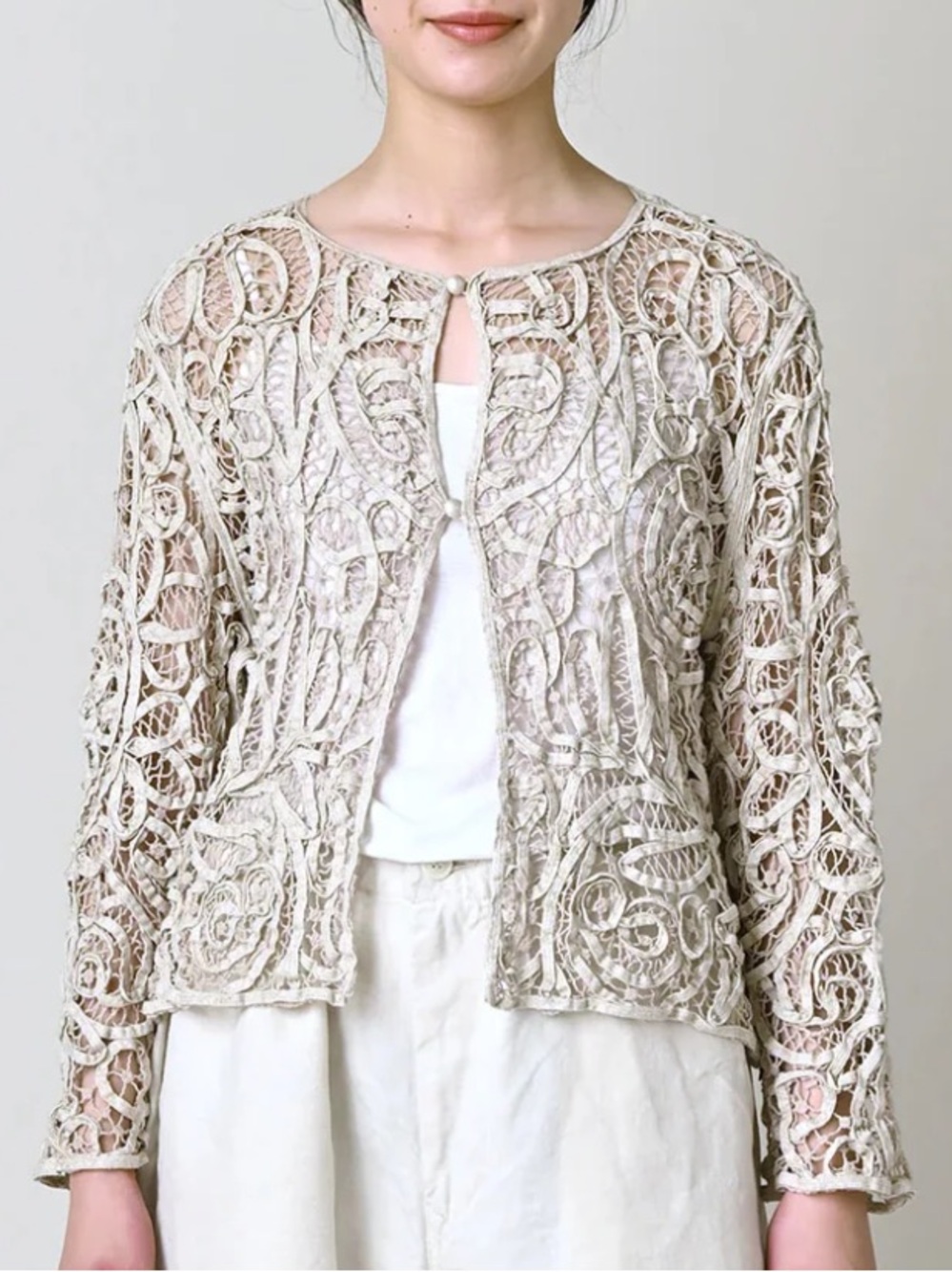 Soulmates Cream Crochet Lace Silk Jacket